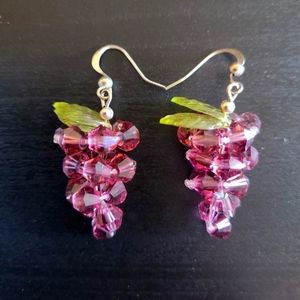 Handcrafted Purple Beads Grape Cluster Cascade Drop/Dangle Fish Hook Earrings
